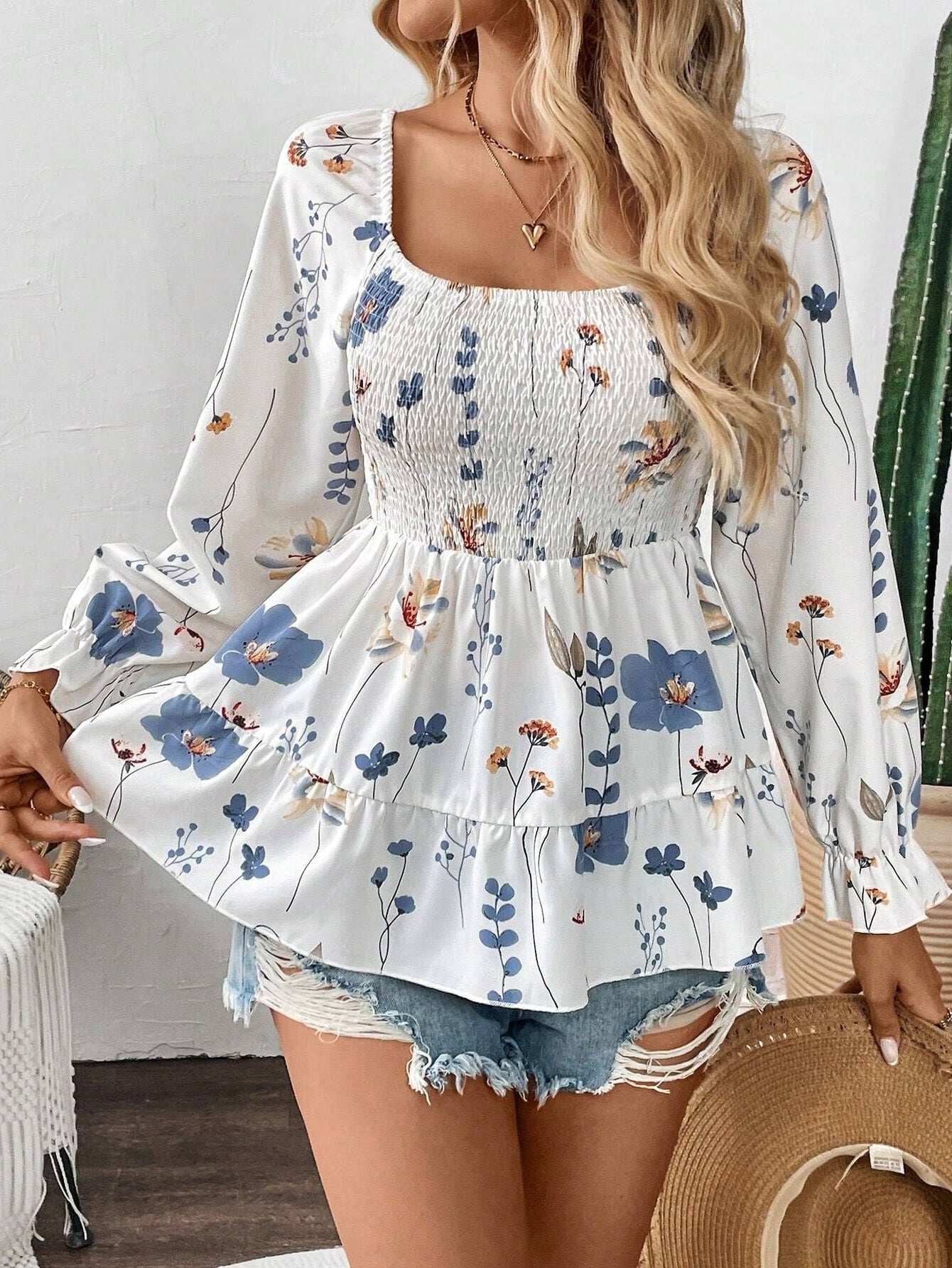 Carmela - Maglietta a maniche lunghe con motivo floreale