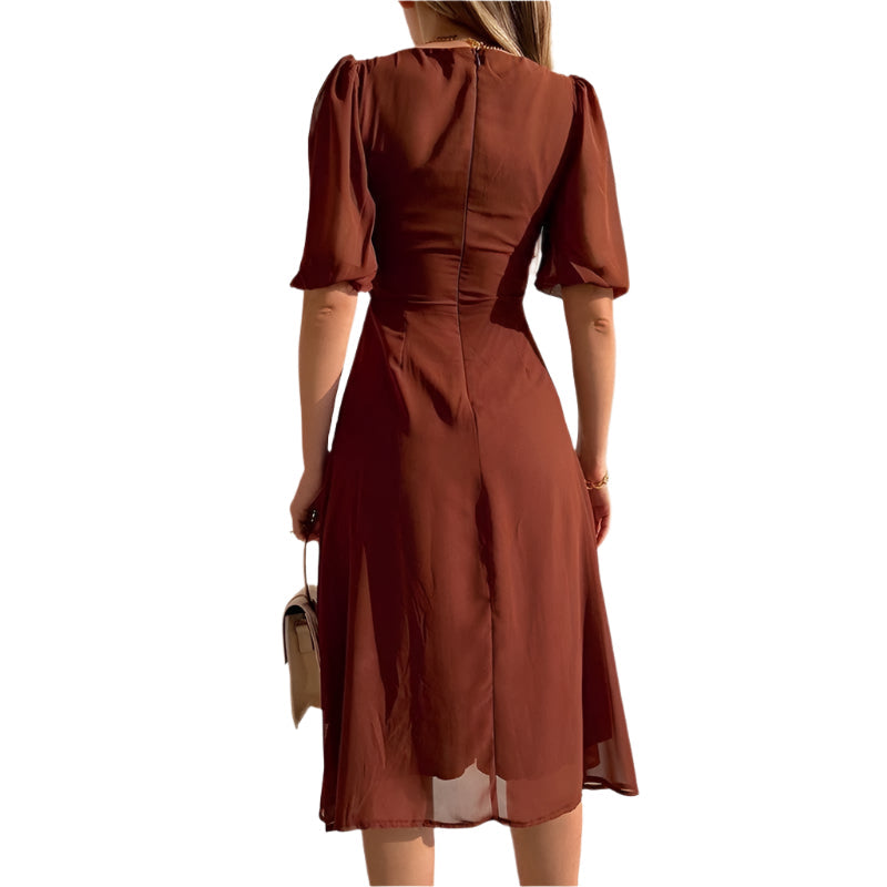 Siena - Vestido maxi con mangas abullonadas y escote en V profundo