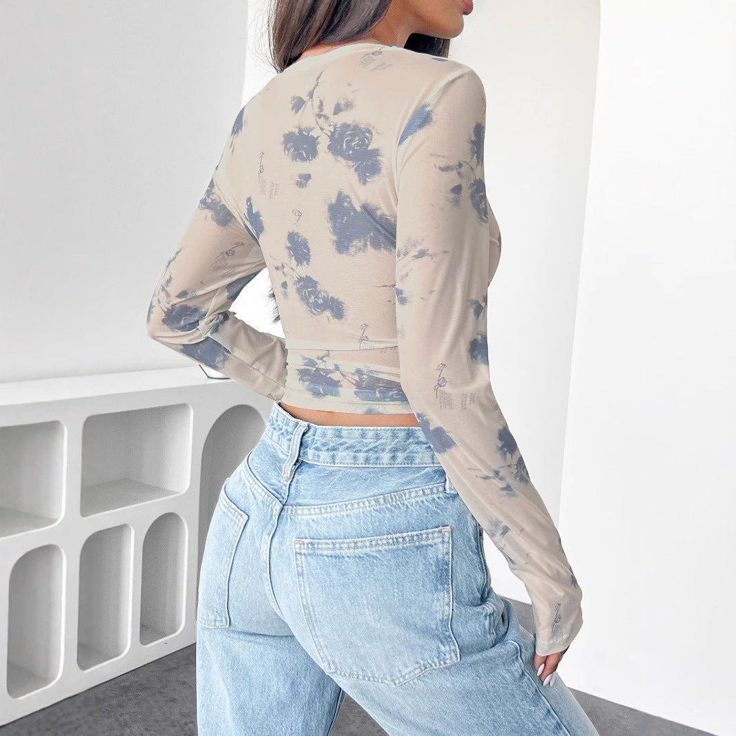 Veronica - Top mit floralem Mesh-Druck