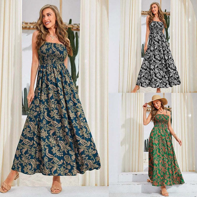 Mirajane - vestido sin tirantes con volantes y estampado de volantes