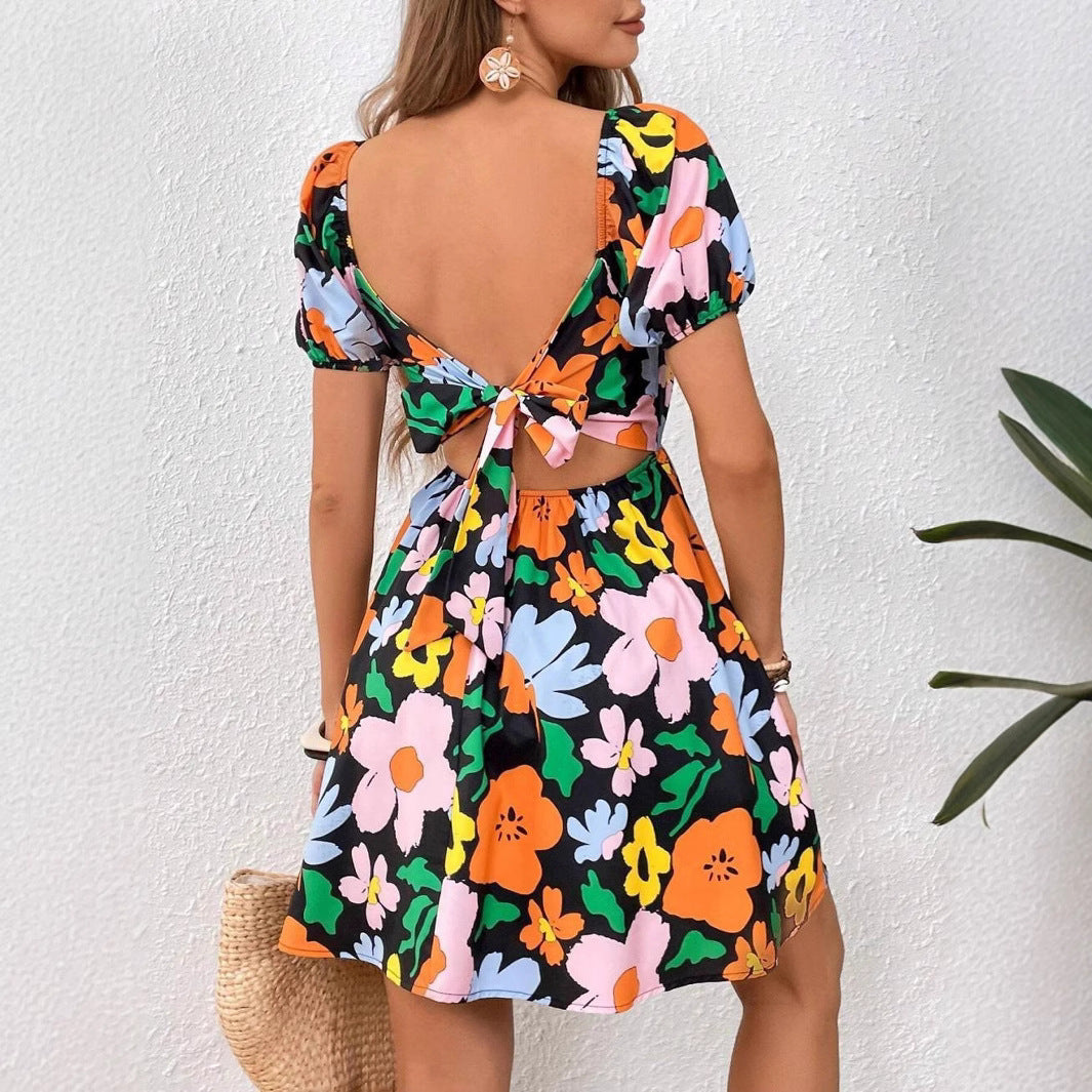Dianna – bedrucktes Strandkleid mit Laternenärmeln