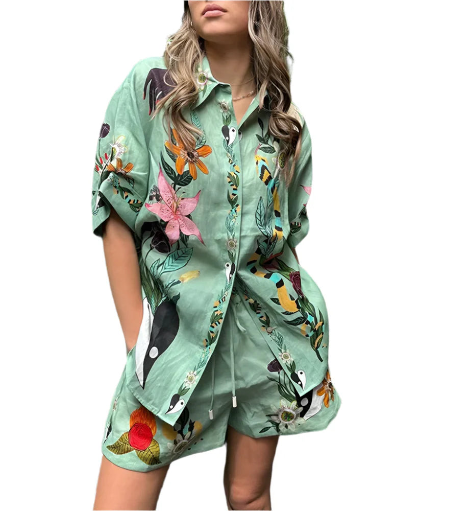 Mary - Stilfuldt todelt sæt med blomster- og dyreprint