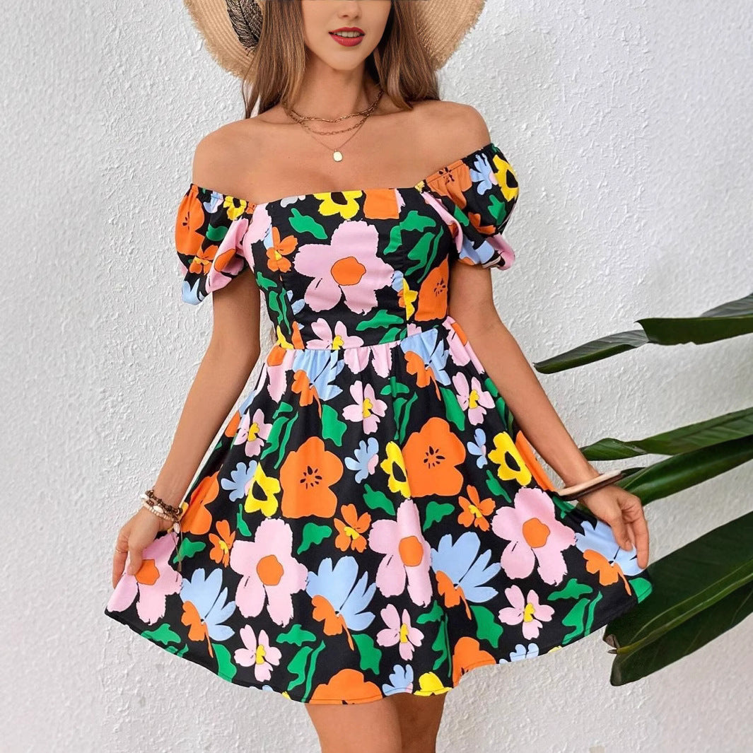 Dianna – bedrucktes Strandkleid mit Laternenärmeln