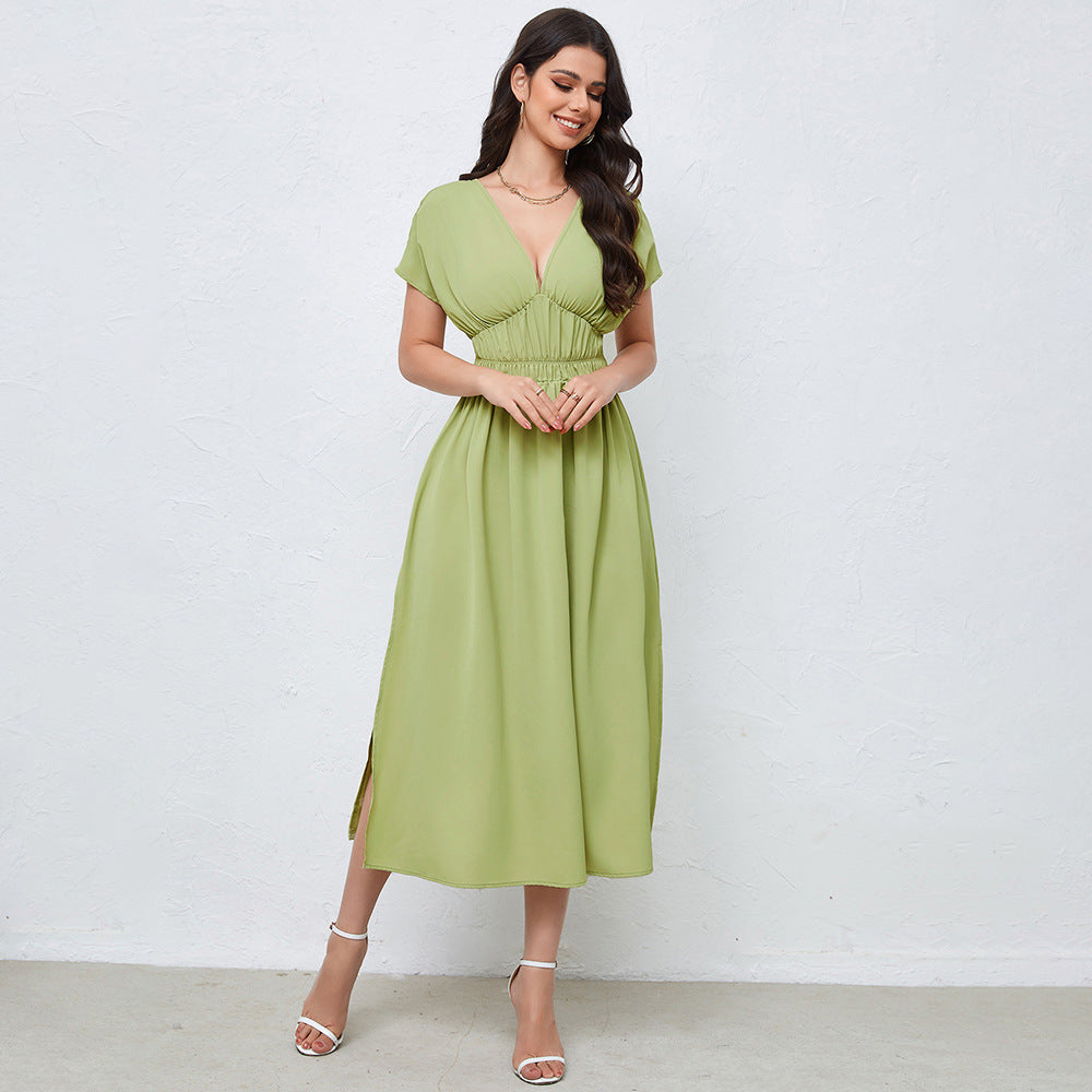 Kaila - Elegante vestido de verano con escote en V y abertura alta