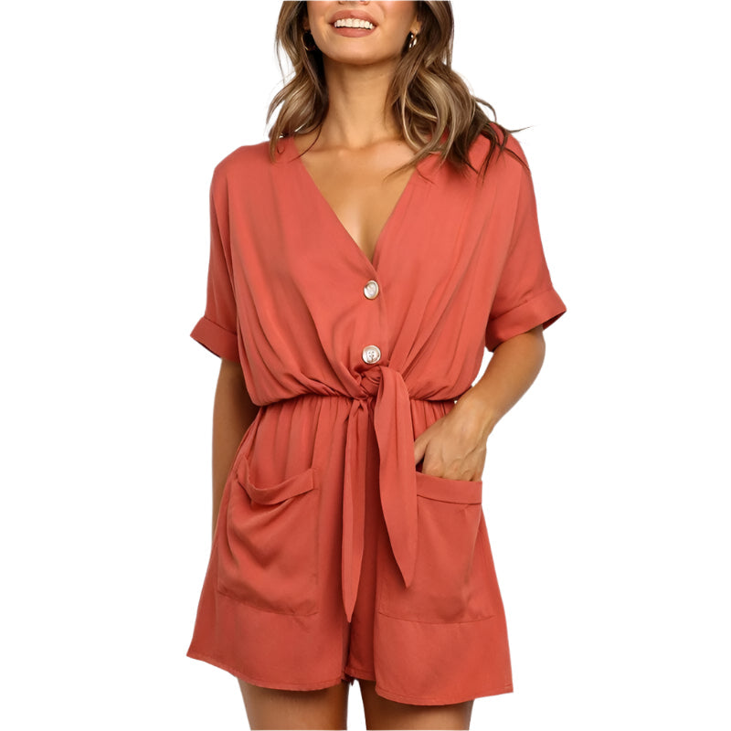 Felicia - Müheloser V-Ausschnitt Jumpsuit mit Taillengürtel