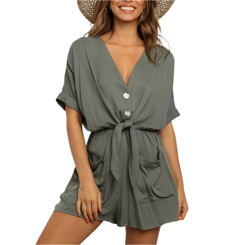 Felicia - Mono con escote en V sin esfuerzo y cinturón de cintura