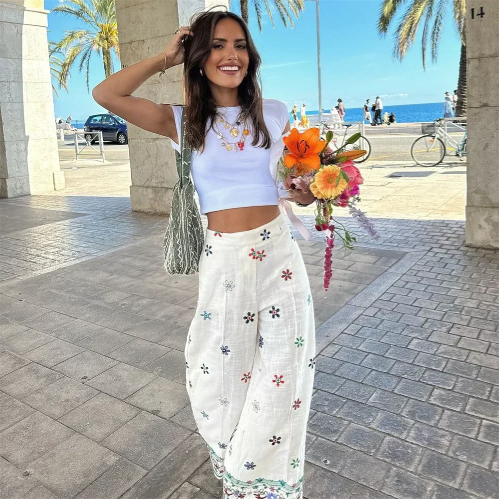 Luisa – bukser med blomsterbroderi og lige ben