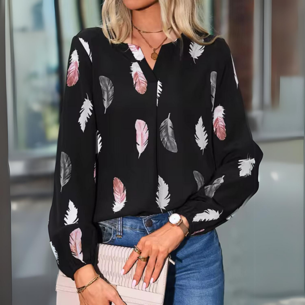 Kelly - Elegantes Hemd mit Blattdruck und V-Ausschnitt