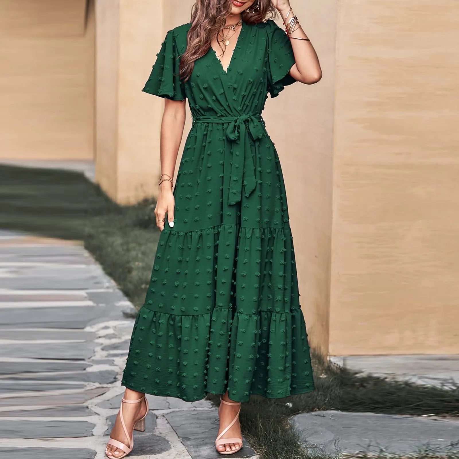 Anya - Vestido elegante con estampado de puntos suizos y corte fluido