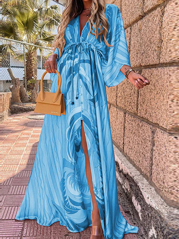 Selene - Elegantes bedrucktes Strandtildäknungs Kleid