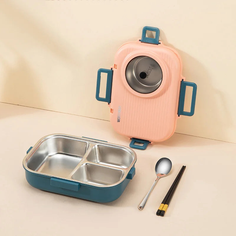 Caja de almuerzo de acero inoxidable con aislamiento de 3 rejillas y recipiente a prueba de fugas