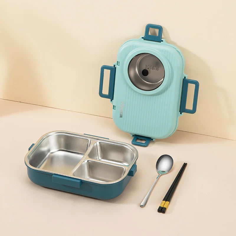 Caja de almuerzo de acero inoxidable con aislamiento de 3 rejillas y recipiente a prueba de fugas