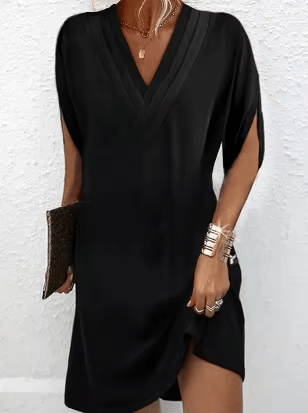 Beverly - Vestido corto de manga corta con escote en V estratificado