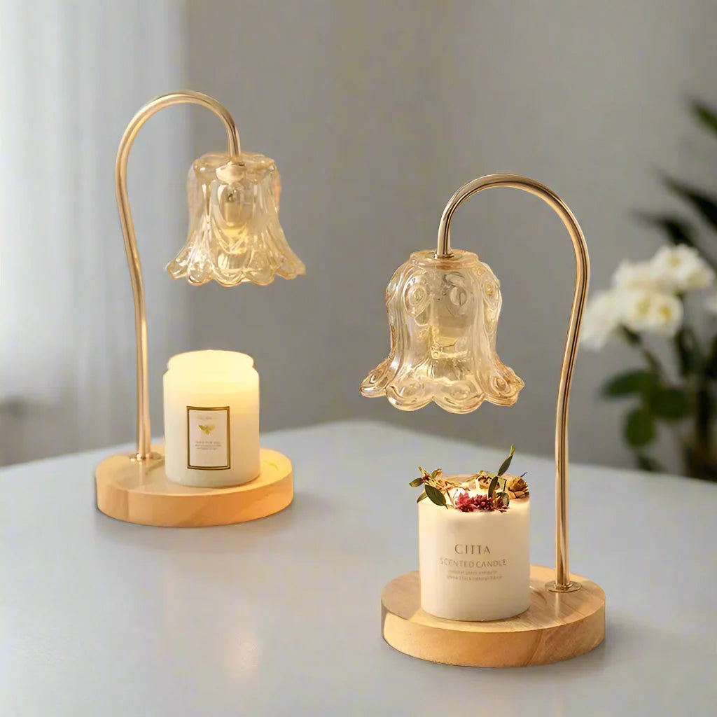 BloomGlow – Blumen-Glaslampenschirm Tischlampe