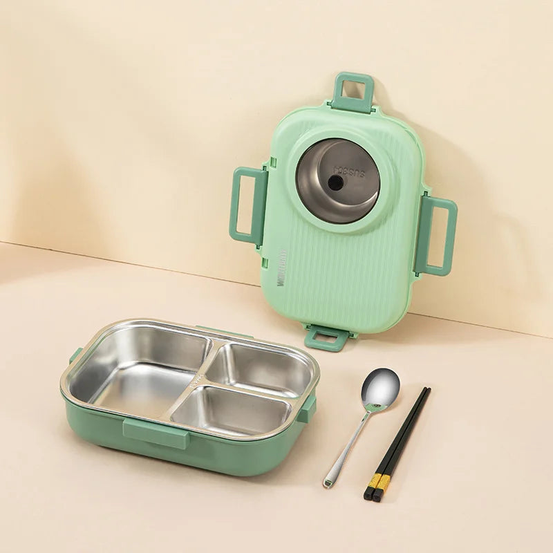 Caja de almuerzo de acero inoxidable con aislamiento de 3 rejillas y recipiente a prueba de fugas