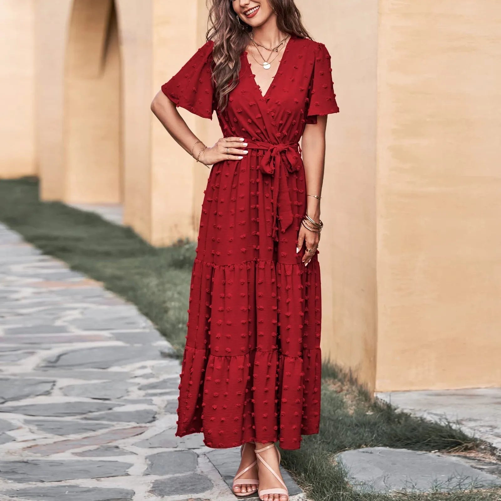 Anya - Vestido elegante con estampado de puntos suizos y corte fluido