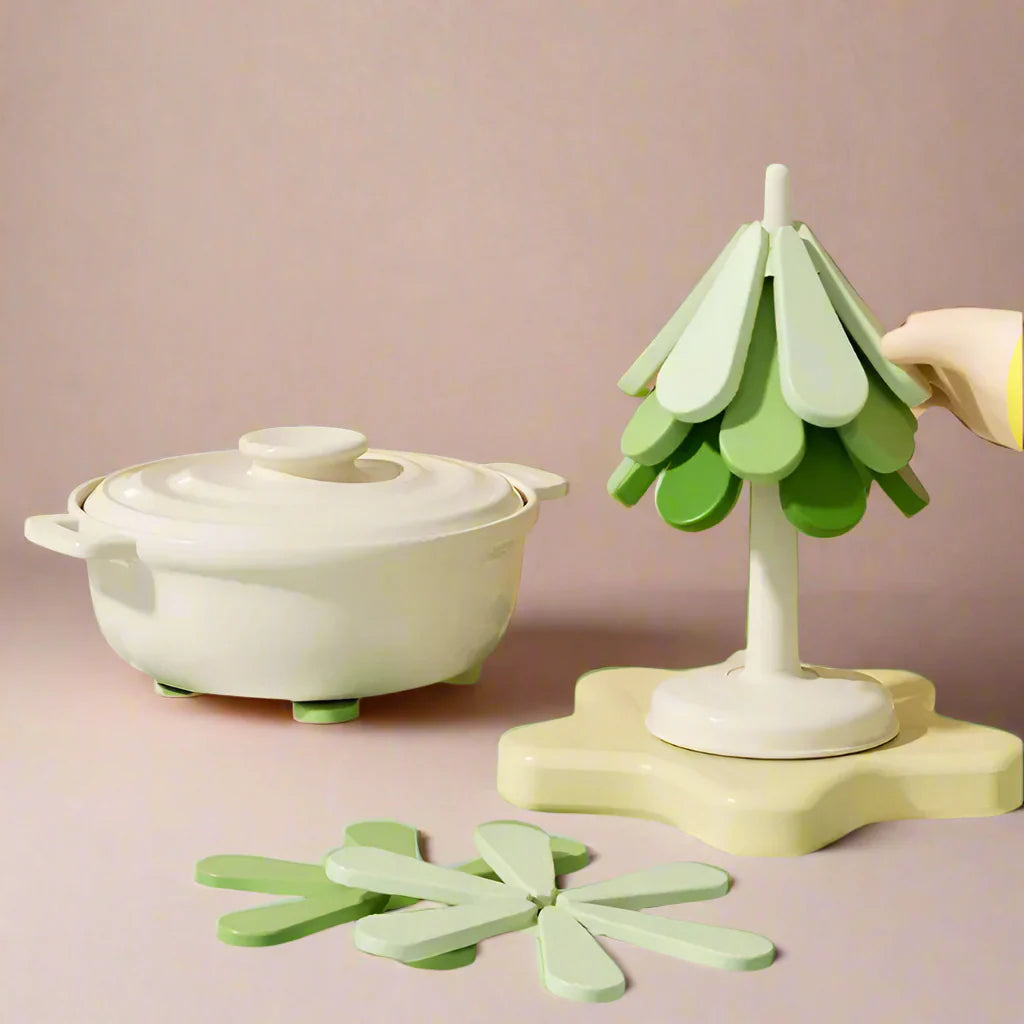 Træ Design Ständer Silikonuntersetzer 3 Stück Set