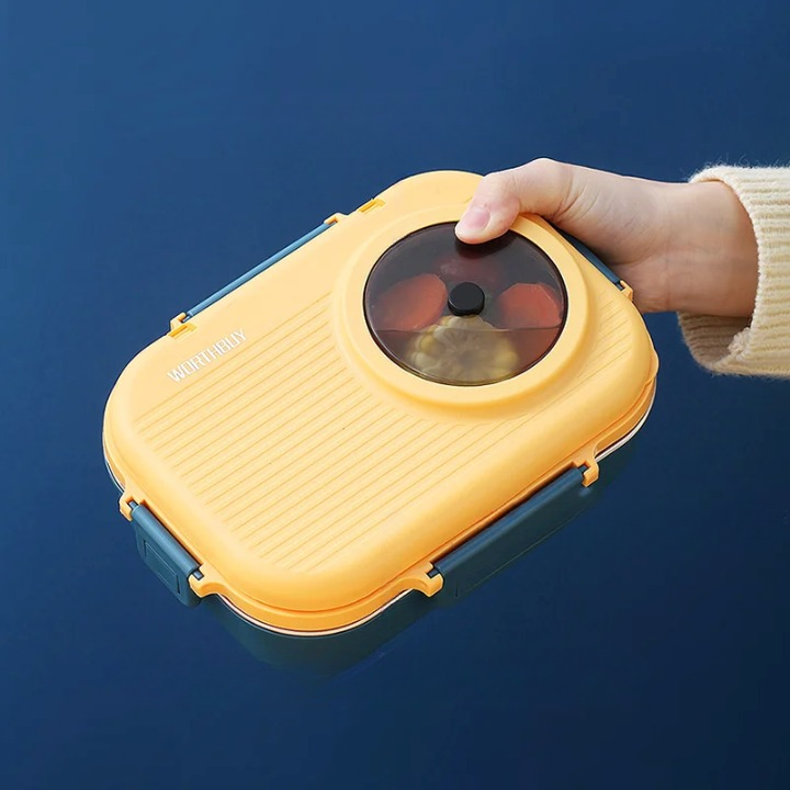 Caja de almuerzo de acero inoxidable con aislamiento de 3 rejillas y recipiente a prueba de fugas