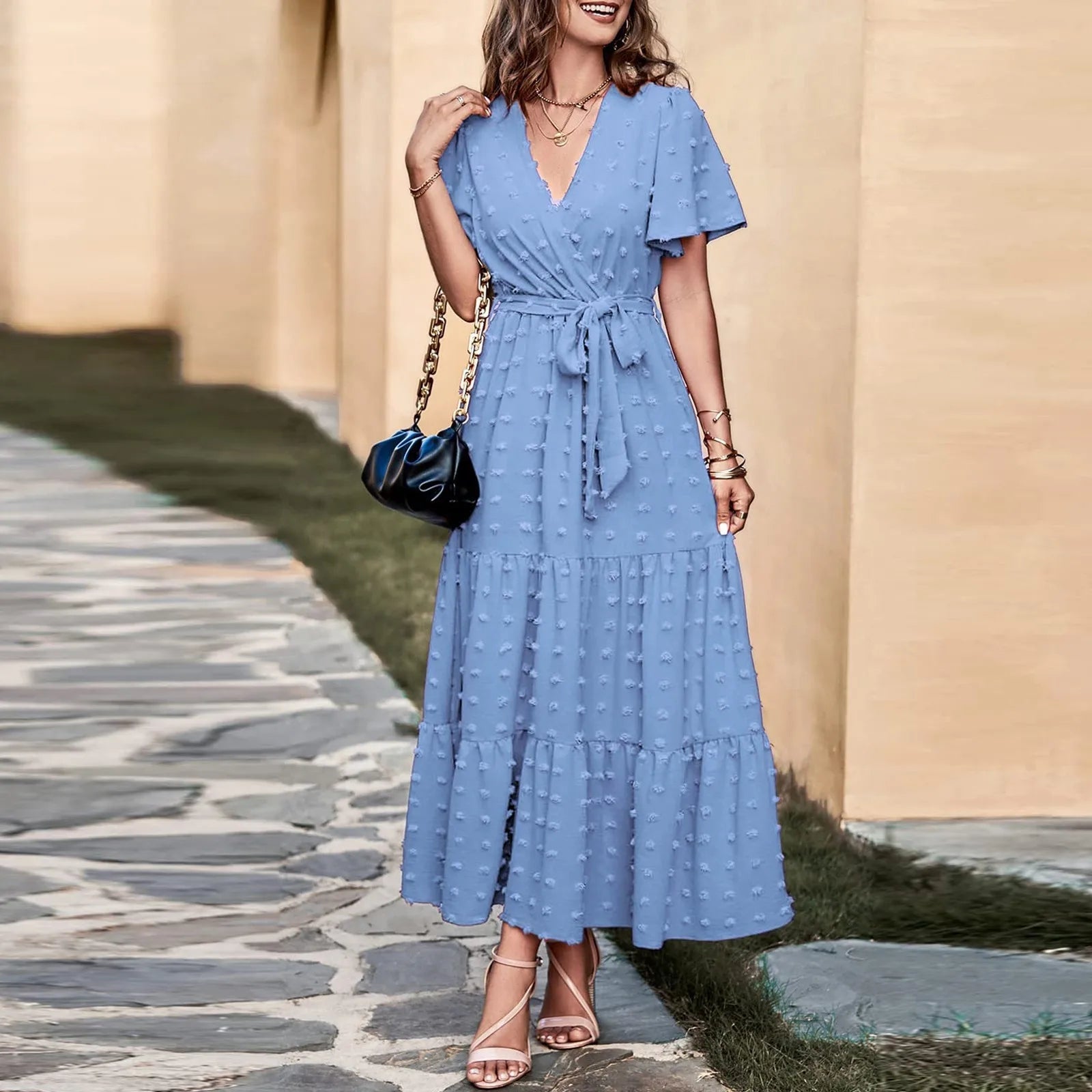 Anya - Vestido elegante con estampado de puntos suizos y corte fluido