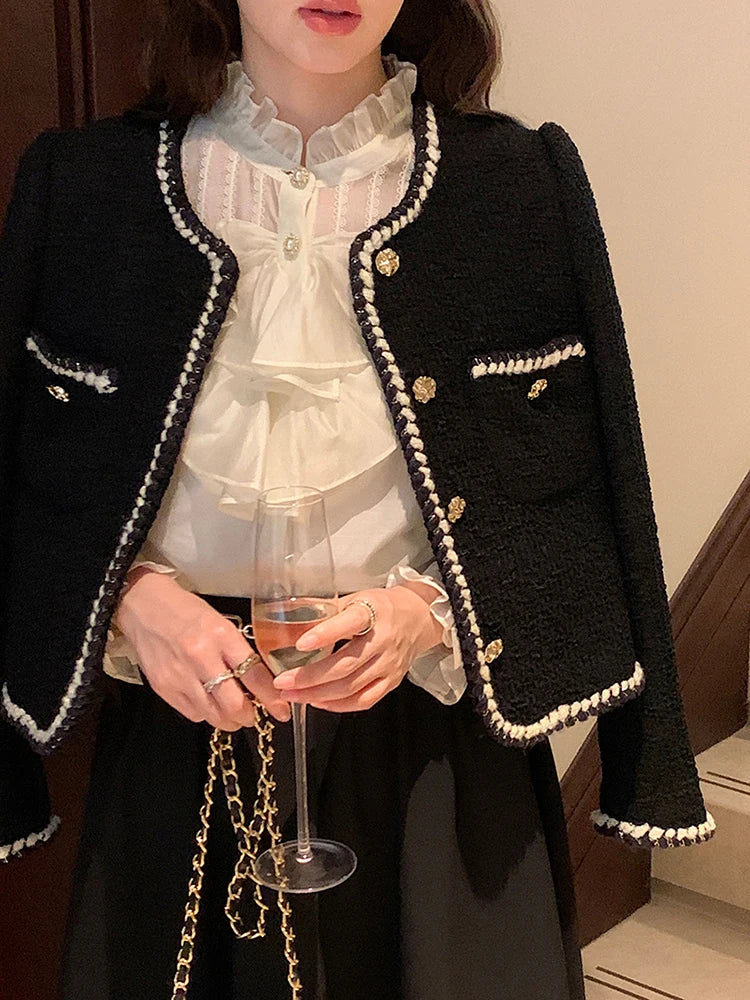 Lena – Blazer de tweed con escote redondo