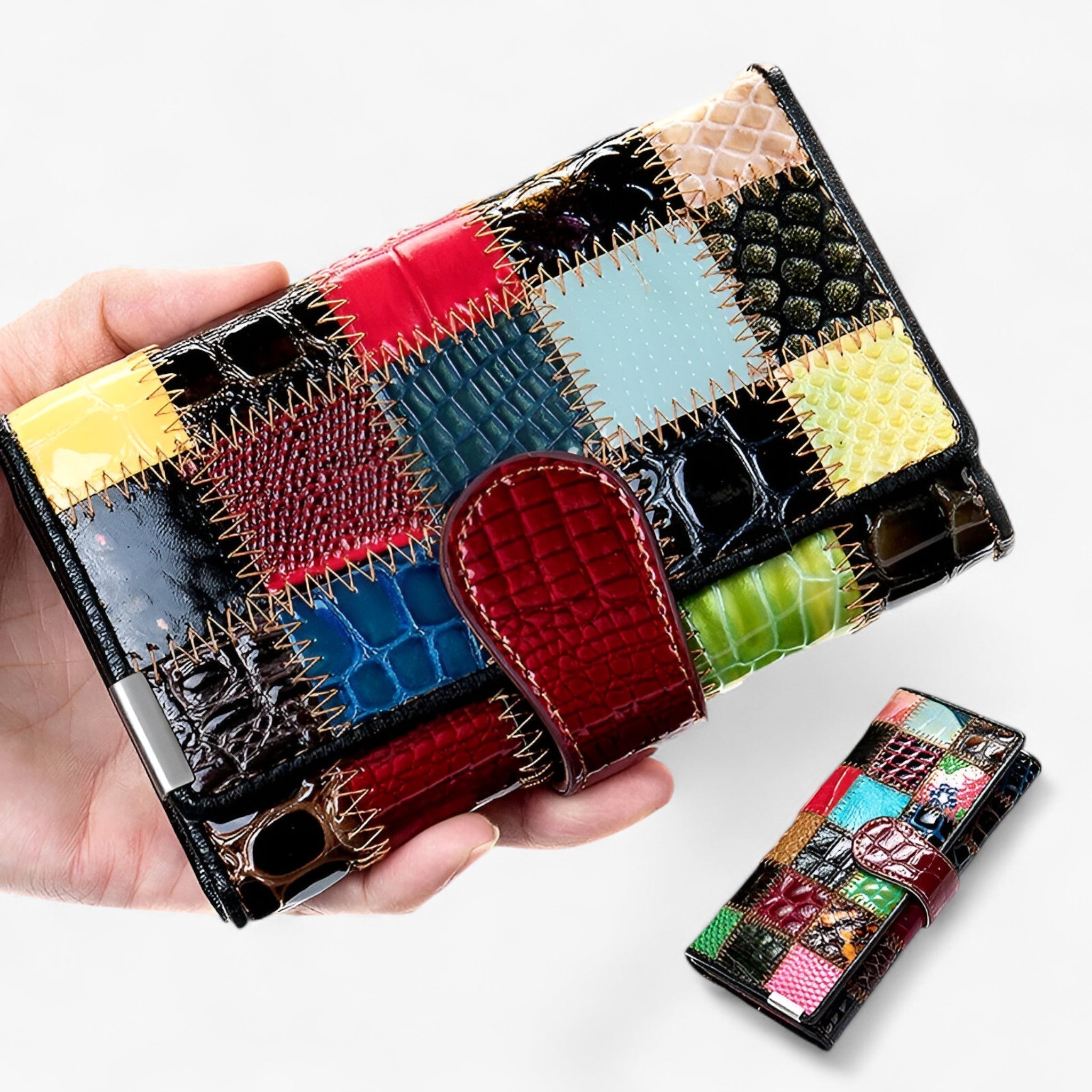 Faelira – Cartera de cuero para mujer con diseño de patchwork