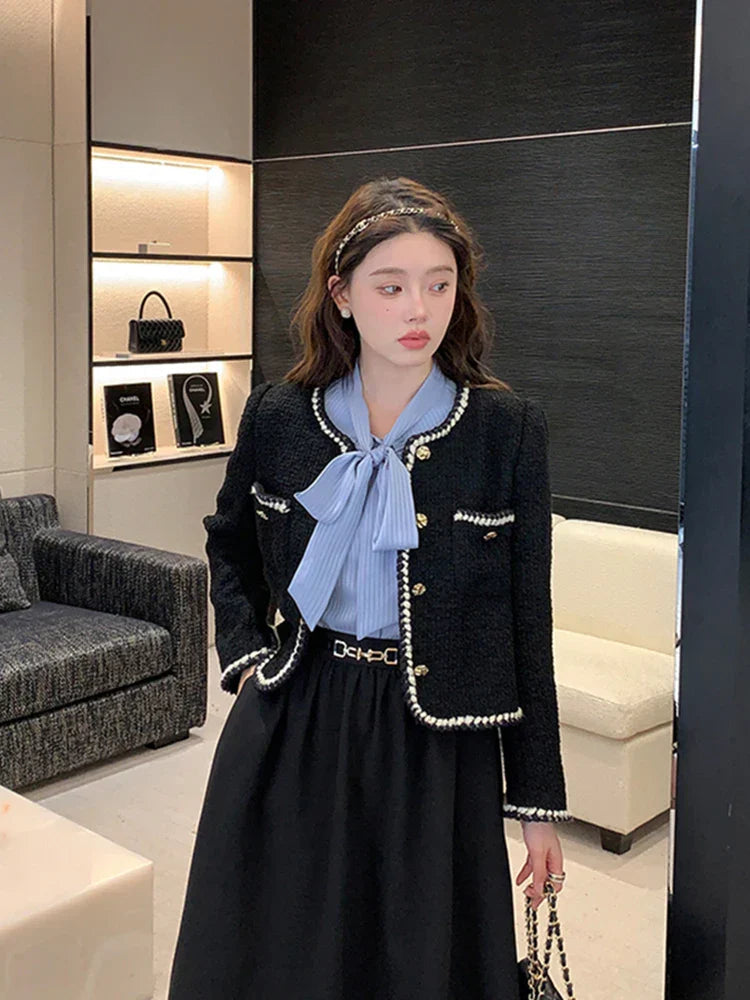 Lena – Blazer de tweed con escote redondo