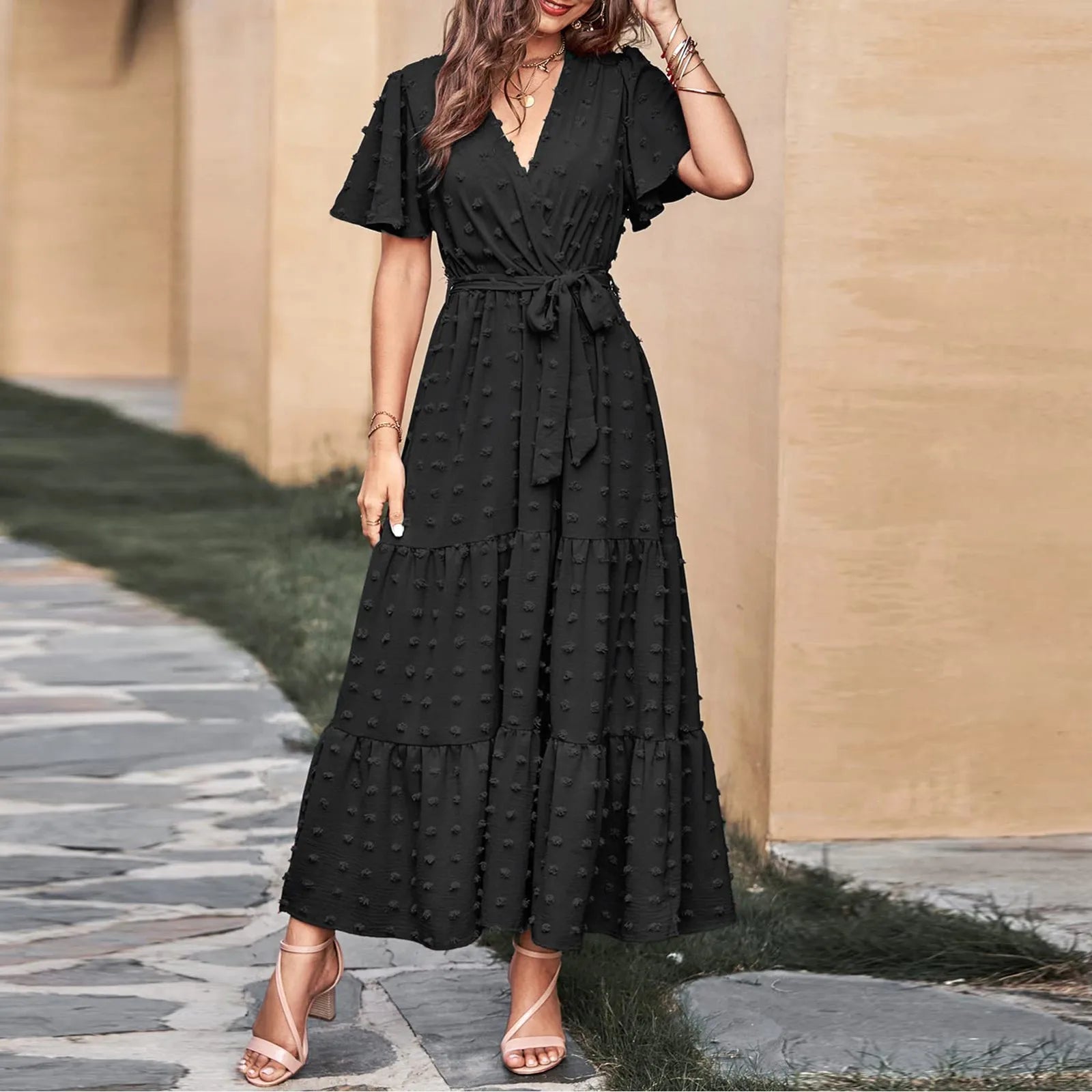 Anya - Vestido elegante con estampado de puntos suizos y corte fluido