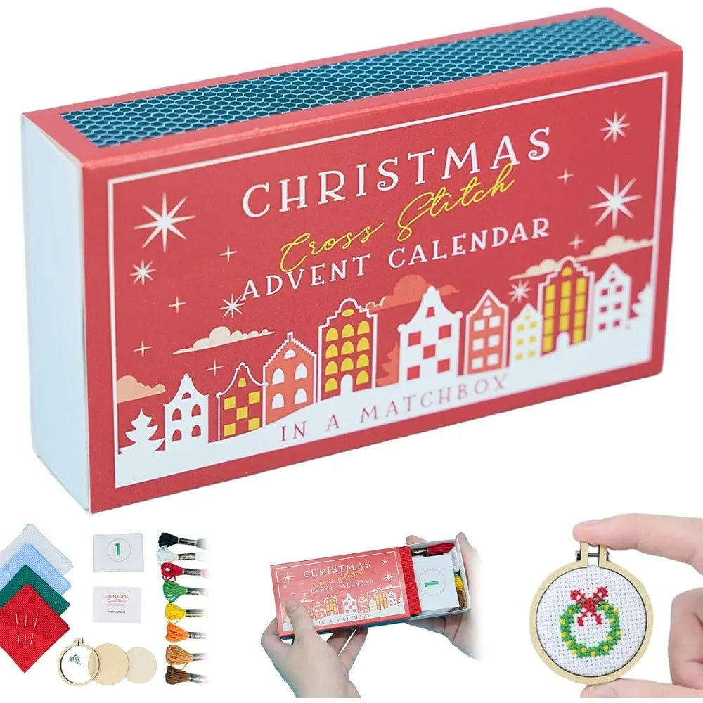 Calendario dell'avvento a punto croce natalizio