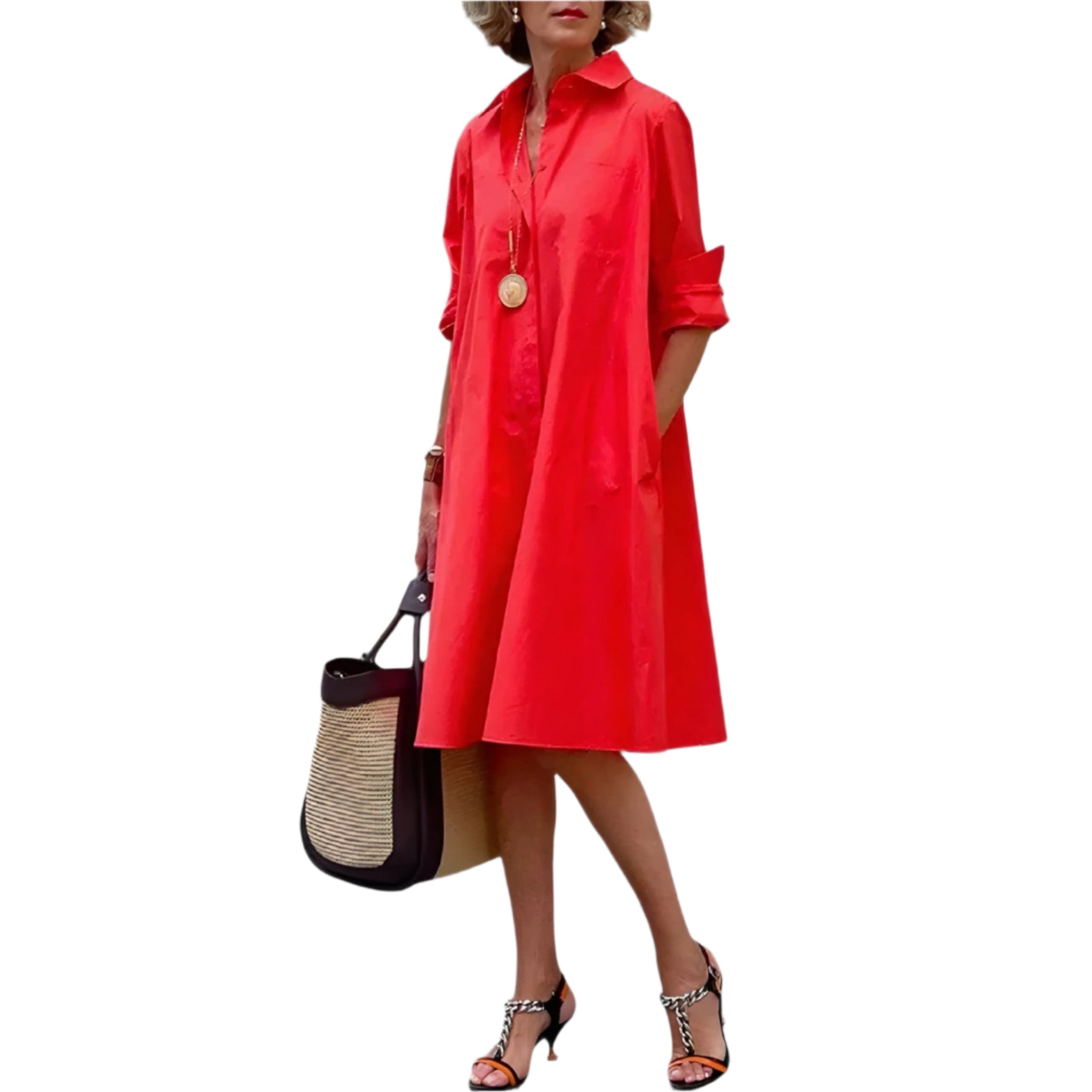 Anita - Klassisches Hemdkleid in Midi-Länge mit Taschen