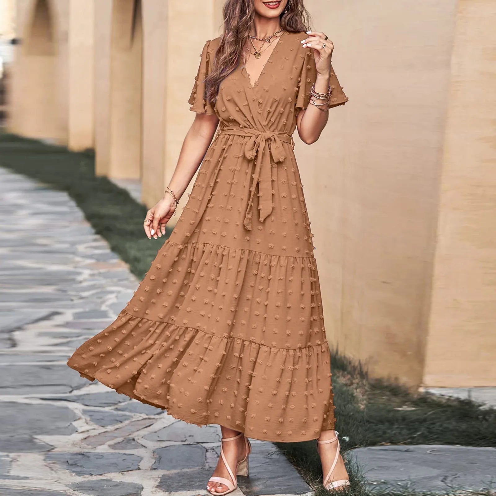 Anya - Vestido elegante con estampado de puntos suizos y corte fluido