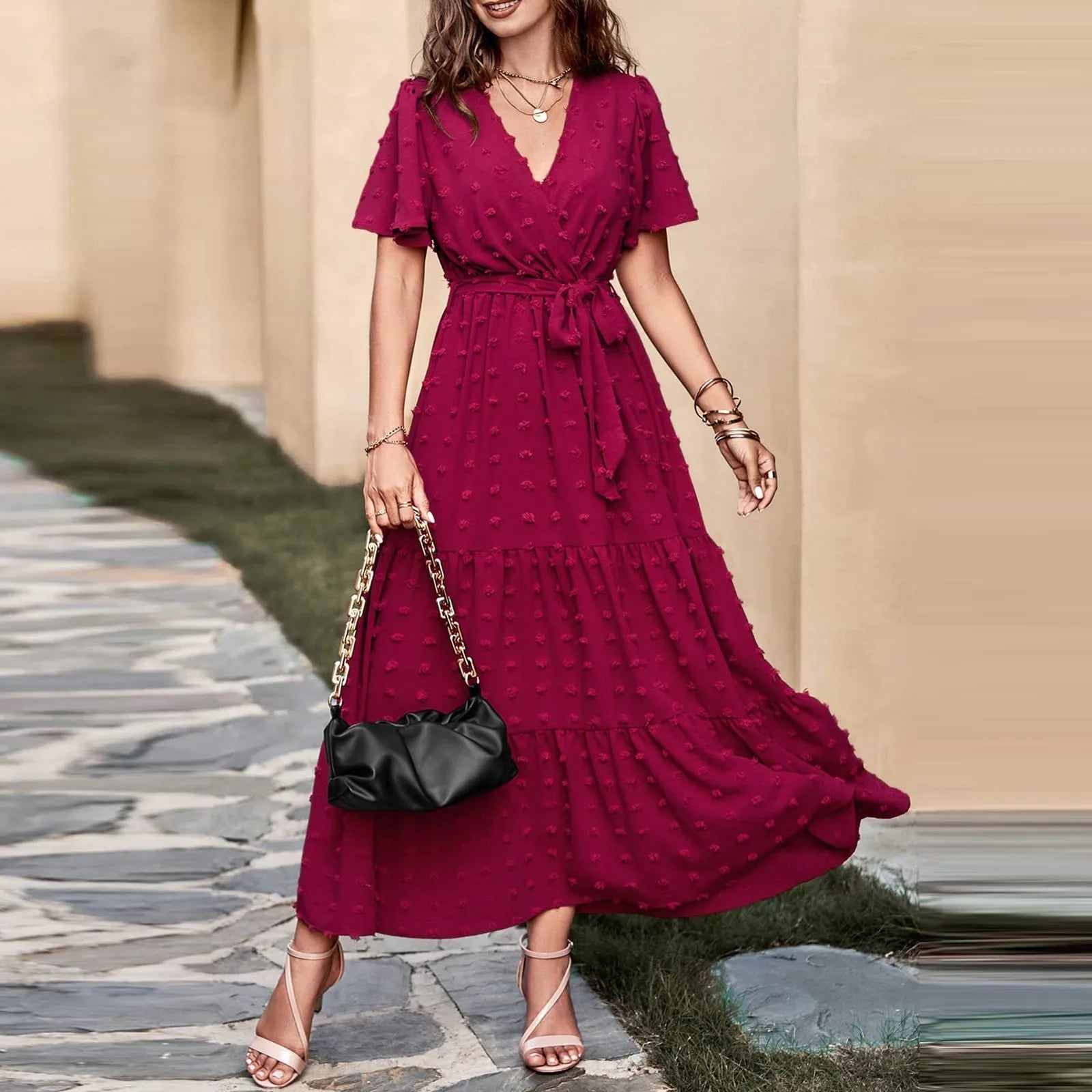 Anya - Vestido elegante con estampado de puntos suizos y corte fluido
