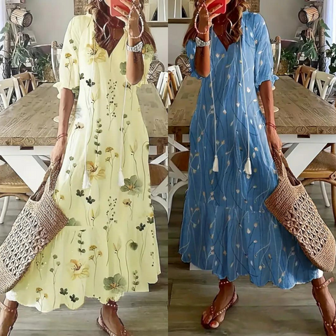 Elisa - Florale Bohemian V-Ausschnitt Maxikleid