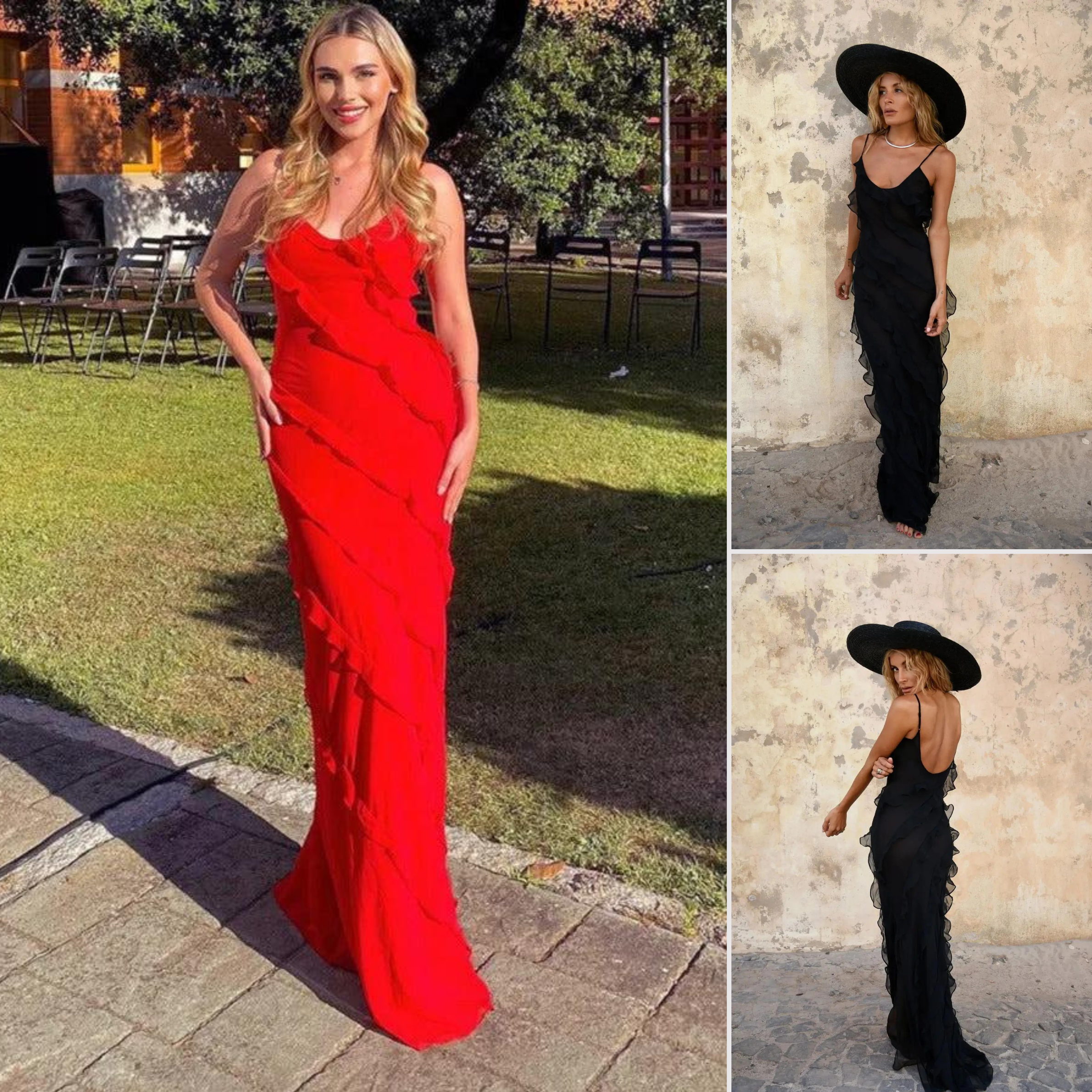 Sharpay - vestido maxi con volantes y tirantes
