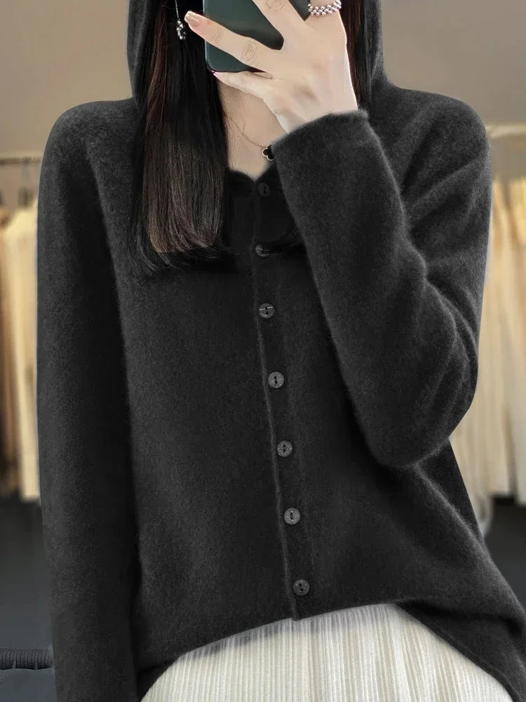 Franziska – Suéter de punto cálido de cachemira con capucha y botón