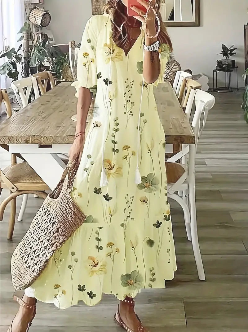 Elisa - Florale Bohemian V-Ausschnitt Maxikleid
