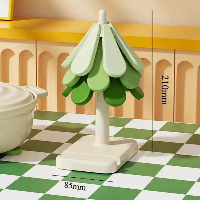 Træ Design Ständer Silikonuntersetzer 3 Stück Set