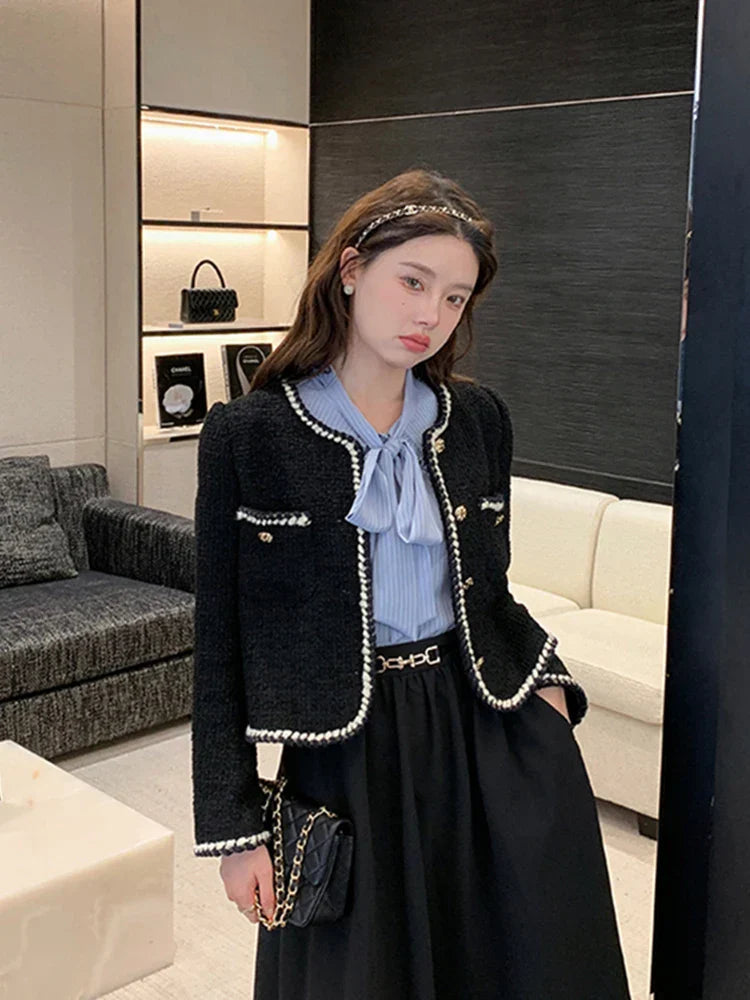 Lena – Blazer de tweed con escote redondo