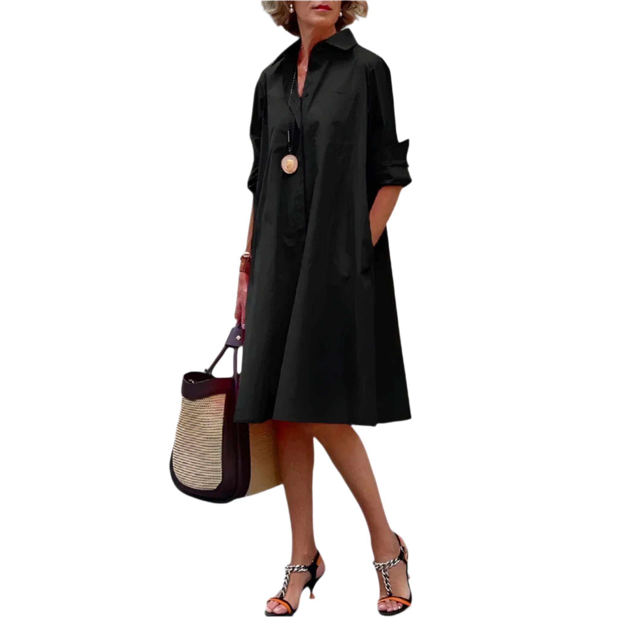Anita - Klassisches Hemdkleid in Midi-Länge mit Taschen