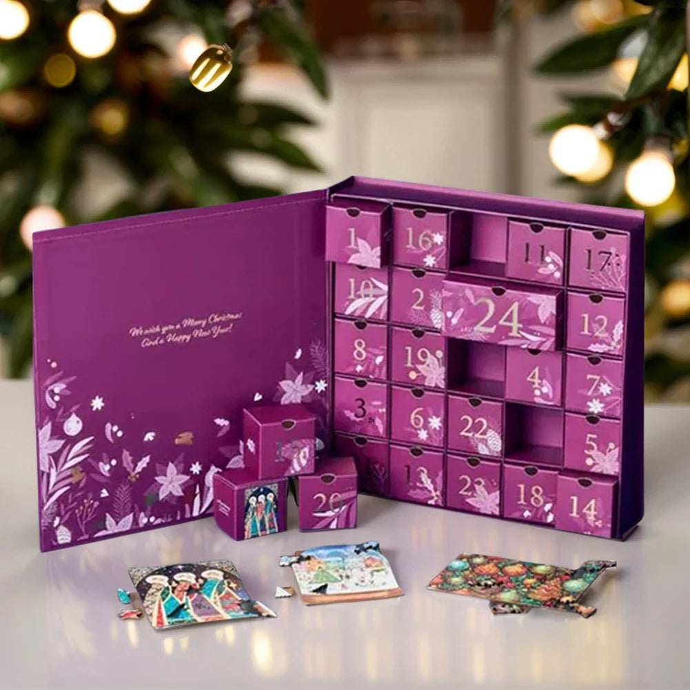 Calendario de adviento de rompecabezas navideño de 24 días