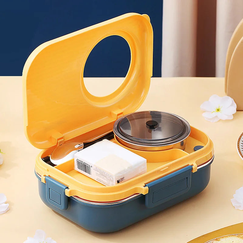 Caja de almuerzo de acero inoxidable con aislamiento de 3 rejillas y recipiente a prueba de fugas