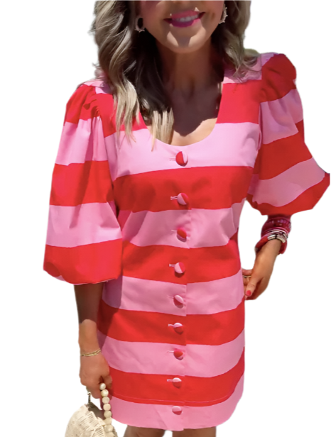 Monalisa - Gestreiftes Mini-Kleid mit Puffärmeln