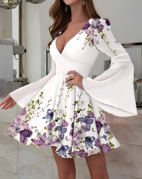 Ara – Blütenprint Kleid mit Glockenärmeln
