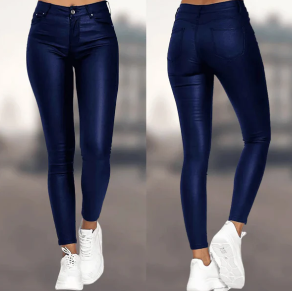 Mia – Elegante højtaljede bukser i imiteret læder