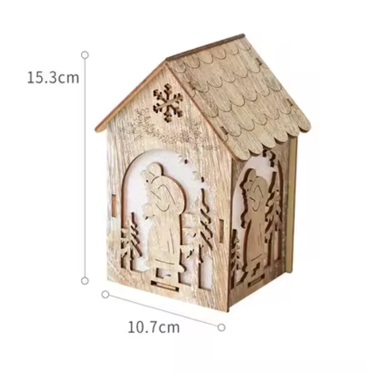 LED-lys, oplyst træhytte