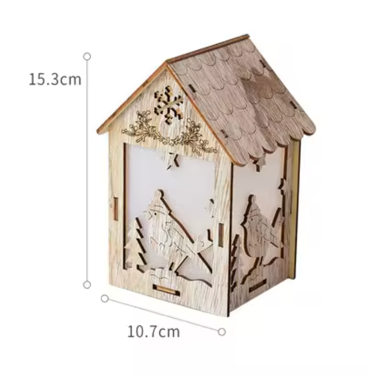 LED-lys, oplyst træhytte