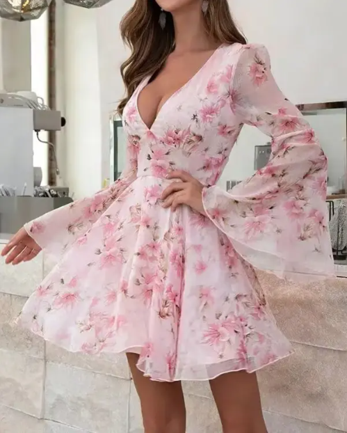 Ara – Blütenprint Kleid mit Glockenärmeln