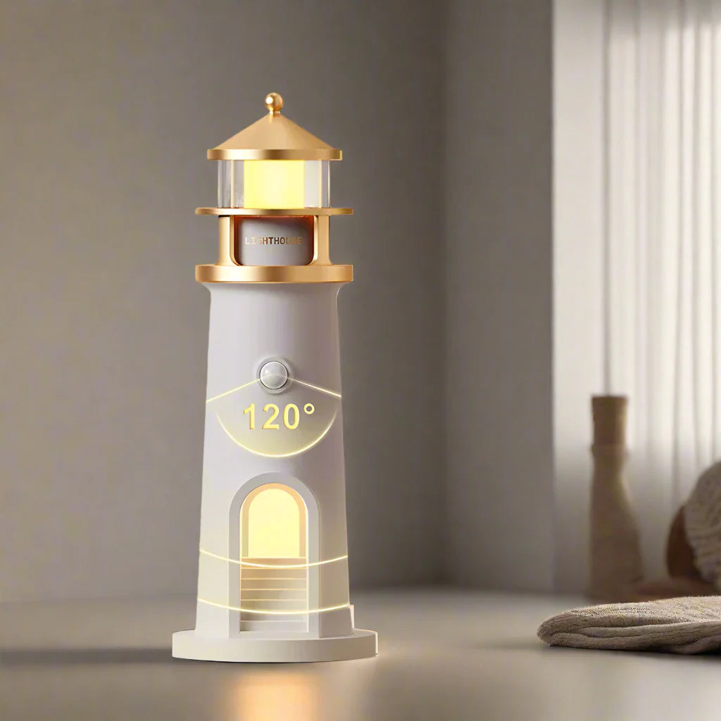 LunaTower - Leuchtturm-inspirierte Mond-Projektorlampe mit Fernbedienung