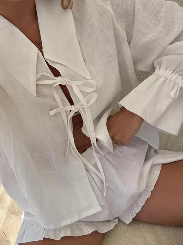 Melina - Conjunto elegante con camisa y pantalones cortos