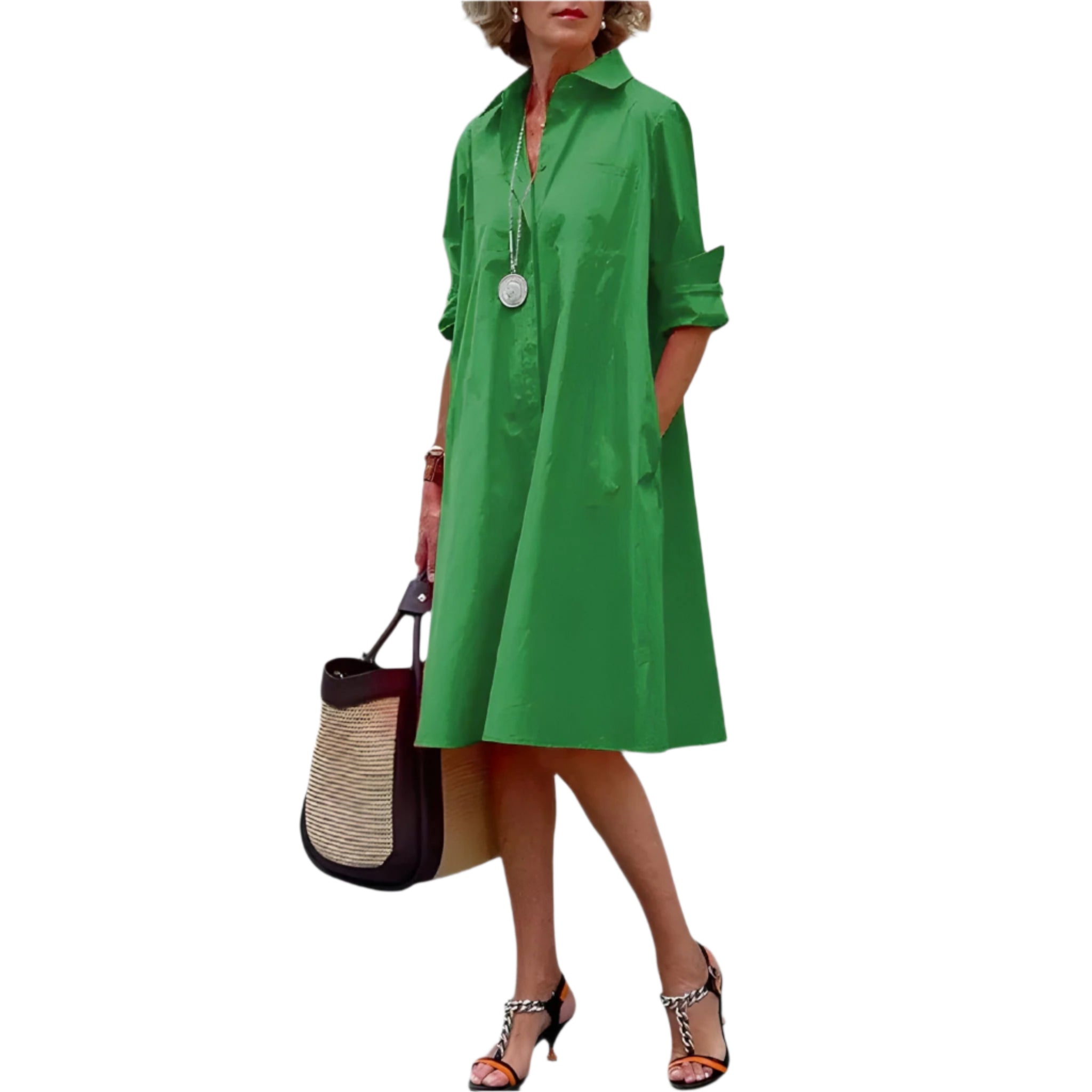 Anita - Klassisches Hemdkleid in Midi-Länge mit Taschen