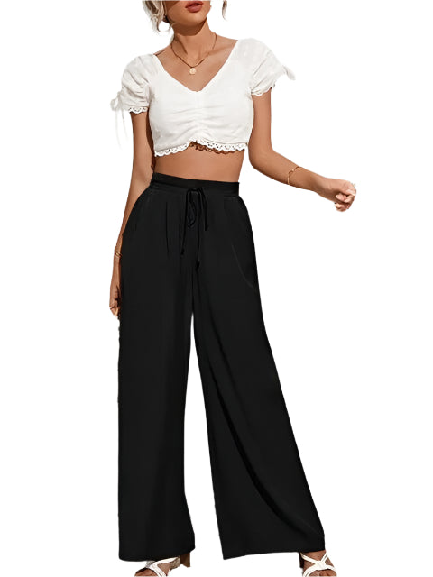 Caroline – Hochtaillierte Hose mit weitem Bein und Schnürung